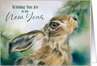 New Year Wish for Joy Hare Wildlife in Winter card