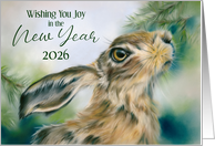 New Year Wish for Joy 2026 Hare Wildlife in Winter Custom Year card