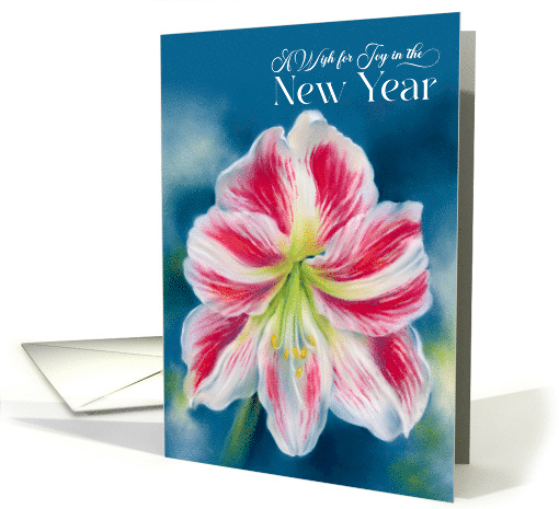 New Year Wish Red and White Amaryllis Flower Art card (1946484)