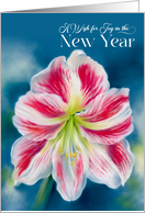 New Year Wish Red and White Amaryllis Flower Art card