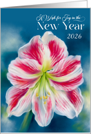 New Year Wish 2026 Red and White Amaryllis Flower Custom Year card