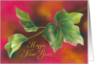 Happy New Year Green Ivy Leaves on Red card