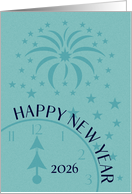 Happy New Years 2026 Modern Minimalist Fireworks at Midnight Custom card