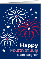 Granddaughter July Fourth Modern Fireworks Red White and Blue Custom card