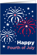Happy Fourth of July Modern Fireworks Red White and Blue card