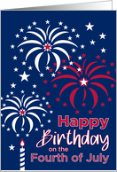 Birthday on Fourth of July Modern Fireworks Red White and Blue card
