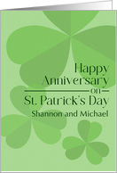 Anniversary on St Patricks Day Contemporary Shamrocks Custom Names card