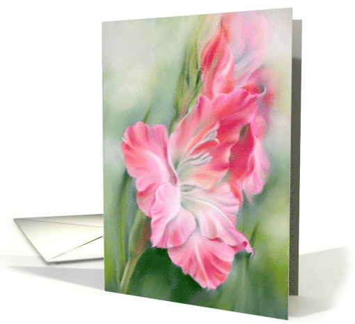 Any Occasion Pink Gladiolus Flower Pastel Art Blank card (1948822)