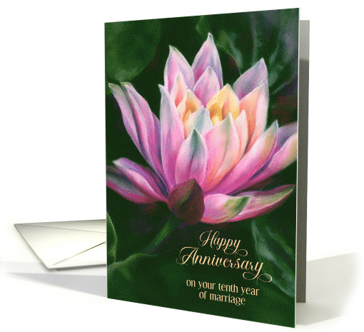Custom Year Tenth Wedding Anniversary Water Lily in Light card