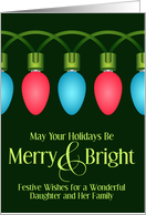 For Daughter and Family Christmas Lights Merry and Bright Custom card