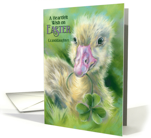 For Granddaughter Easter Wishes Spring Gosling with Clover Custom card