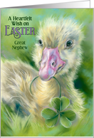 For Great Nephew Easter Wishes Spring Gosling with Clover Custom card