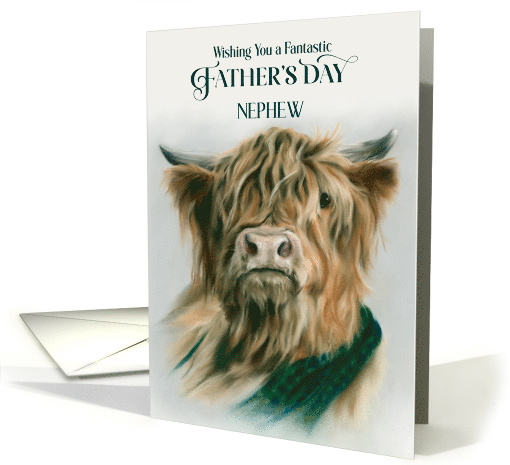 For Nephew Funny Fathers Day Highland Cow with Plaid Custom card
