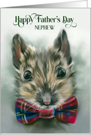 For Nephew on Fathers Day Cute Mouse with Red Tartan Bow Custom