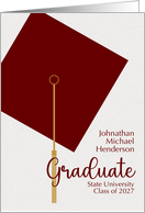 Custom Name Class Year Graduation Announcement Modern Red Cap