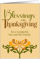 For Son and Family Thanksgiving Blessings Chrysanthemum Custom card