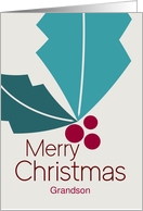 For Grandson Contemporary Christmas Holly Custom card