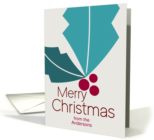 From Custom Family Name Contemporary Merry Christmas Holly card