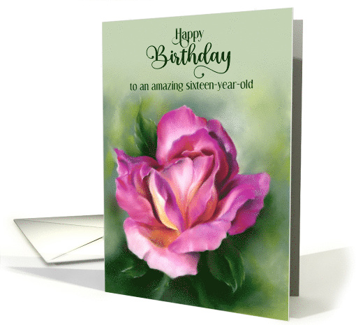 Custom Age 16 Birthday Rose Colorful Floral Art card (1992658)