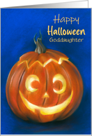 For Goddaughter Goofy Grinning Halloween Pumpkin Face Personalized card
