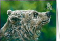 Any Occasion Brown Bear and Butterfly Pastel Art Blank card