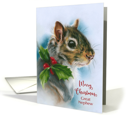 For Great Nephew Winter Squirrel with Holly Personalized card
