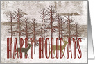 Happy Holidays or Christmas with Deer and Snowy Wintry Trees card