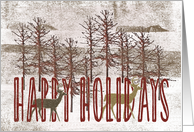 Happy Holidays or Christmas with Deer and Snowy Wintry Trees card