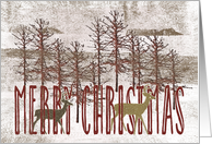 Merry Christmas with Deer and Snowy Wintry Trees card