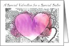 Valentine for Sister Purple Red Watercolor Wash with Hearts card