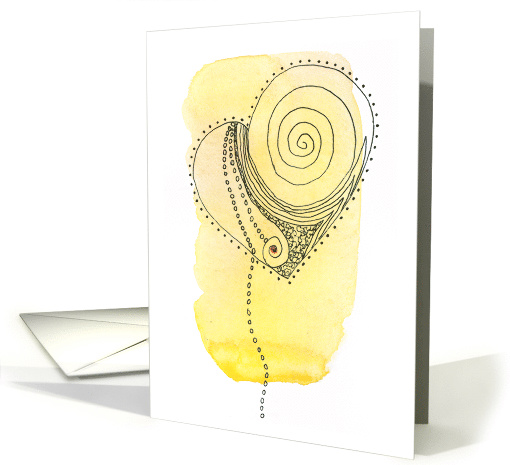 Valentine's Day Red Dot and Pen and Ink over Yellow Watercolor card