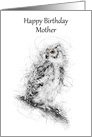 Mother Happy Birthday Owl Scribble Art card