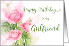 Happy Birthday girlfriend Pink ranunculus flowers Watercolor card