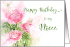 Happy Birthday Niece Pink Ranunculus Flowers Watercolor card