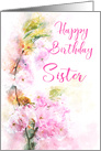 Happy Birthday Sister Pink Flowering Cherry Watercolor card