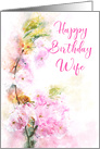 Happy Birthday Wife Pink Flowering Cherry Watercolor card