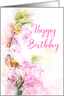 Happy Birthday Pink Flowering Cherry Watercolor card