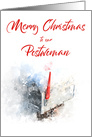 Merry Christmas Postwoman Mailbox Watercolor card