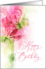 Happy birthday Pink lily gloriosa Flowers Watercolor card