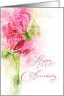 Happy anniversary Pink lily gloriosa Flowers Watercolor card