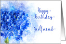 Happy Birthday Girlfriend Watercolor of a Blue Hydrangea Flower card