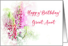 Happy Birthday for a Great Aunt Watercolor of Pink Lupins card