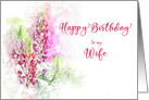 Happy Birthday for Wife Watercolor of Pink Lupins card