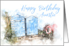 Happy Birthday Auntie Beach Huts Watercolor card