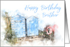 Happy Birthday Brother Beach Huts Watercolor card