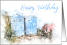 Happy Birthday Beach Huts Watercolor card