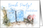 Beach Party Invitation Beach Huts Watercolor card