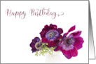 Happy Birthday Three Burgundy Anemone Coronaria Flowers card