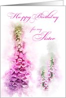 Happy Birthday Sister Pink Foxglove Watercolor card