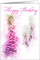 Happy Birthday Pink Foxglove Watercolor card